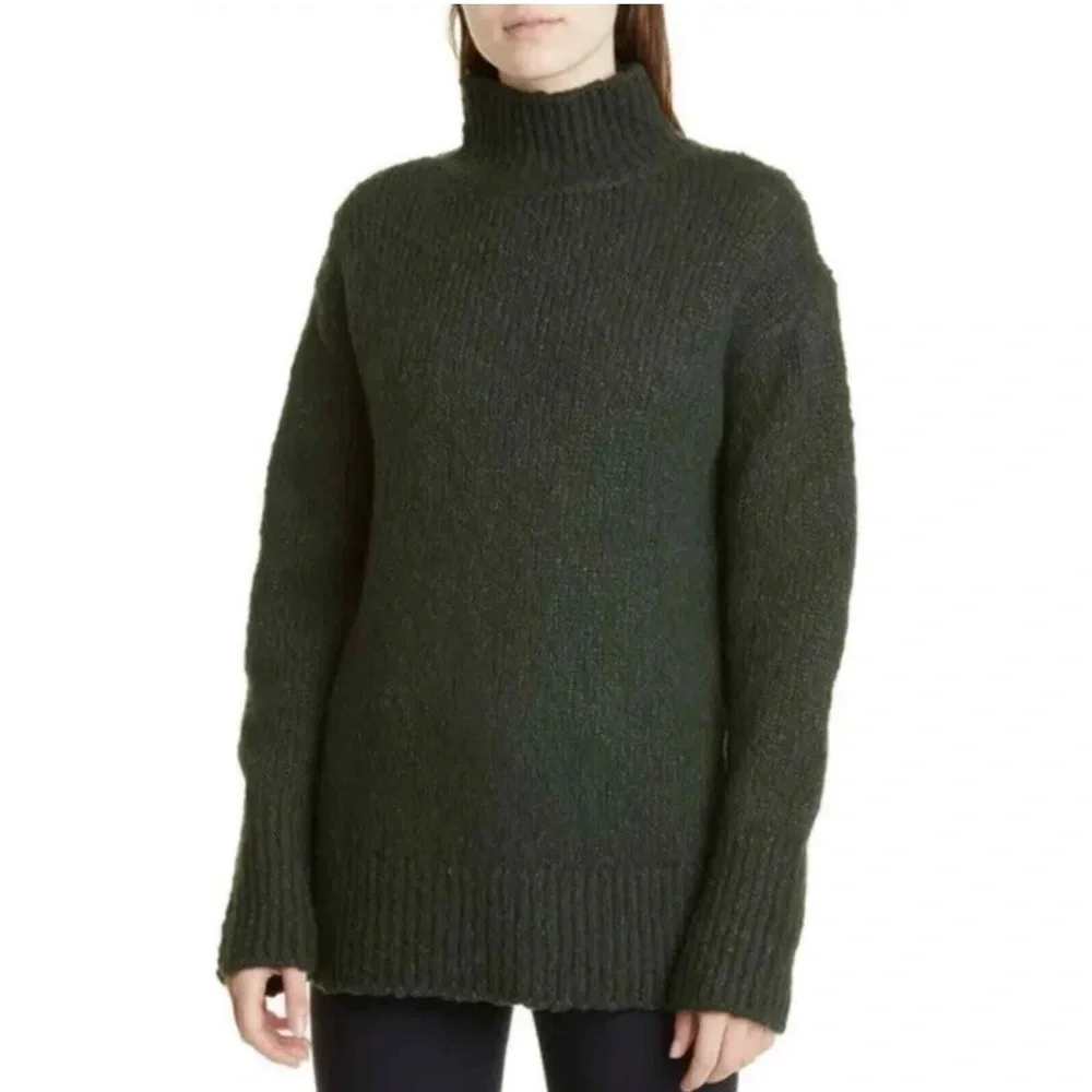 Vince Wool Blend Pullover Mock Neck Hunter Sweater, Size: M